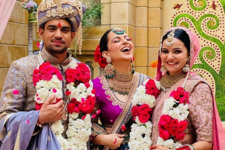 Kangana Ranaut Flaunts Peacock Style Gujrati Lehenga At Brother Wedding