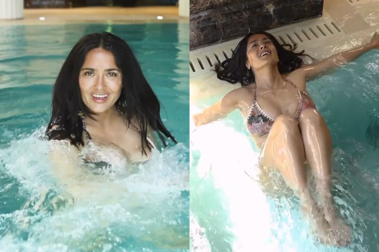 You are currently viewing Salma Hayek Celebrates 25 Million Followers with Bikini Workout in the Pool on #NationalBikiniDay!
