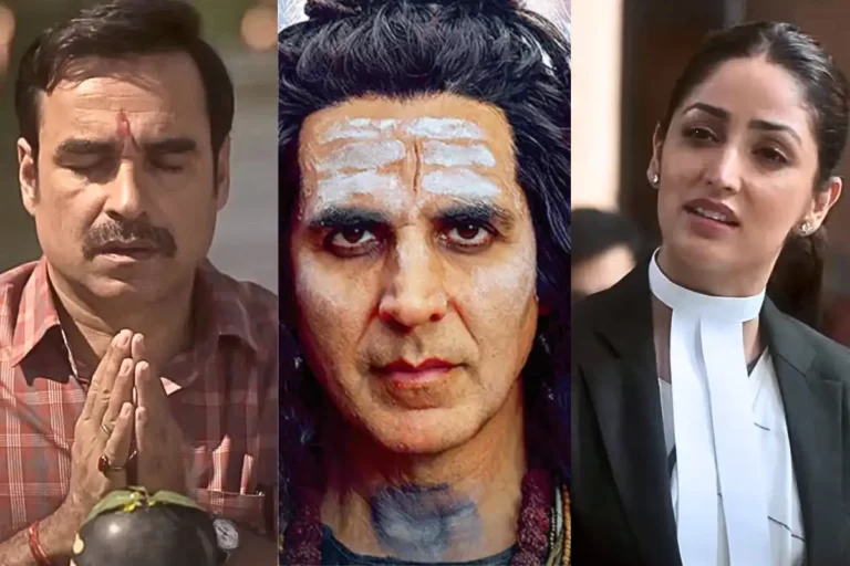 Poster for OMG 2 featuring Akshay Kumar, Pankaj Tripathi, and Yami Gautam in leading roles, addressing the topic of sex education in India with humor and sensitivity.
